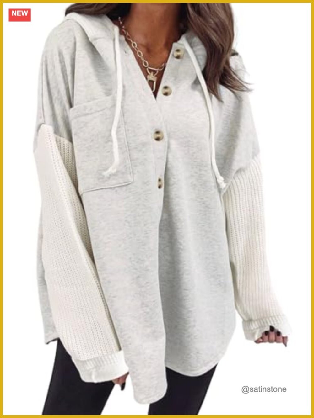 Oversized Button Hooded Sweatshirt Loose Fit Casual Knit Long Sleeve